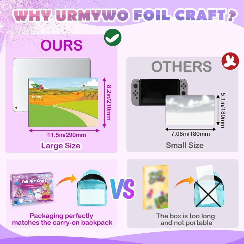 URMYWO Foil Arts and Crafts for Kids Ages 4-8, No Mess Princess Fun Foil Art Craft Supplies Kits, DIY Creative Activity Coloring Books, Travel Toys Gifts for 4 5 6 7 8 9 10 Year Old Girls Boys - Image 3